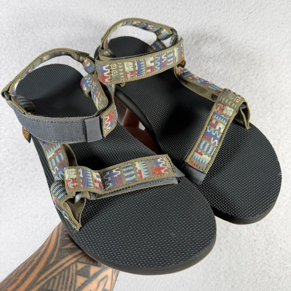 Teva Original Universal Mens Size 13 Sandals Olive Geometric 1004006